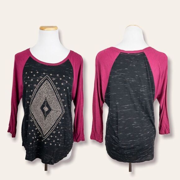 Roxy Diamond Raglan 3/4 Sleeve Tee - Size Small - Picture 1 of 7